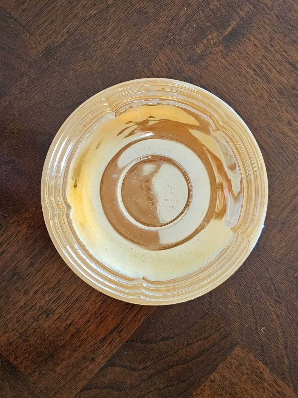 Vintage Fire-King Peach Lustre Saucer "Three Bands" Pattern Made In USA